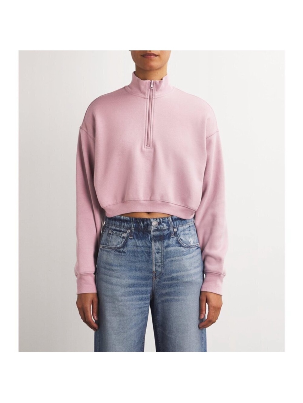 SKIMS Cropped Half-Zip Sweatshirt in Light Pink